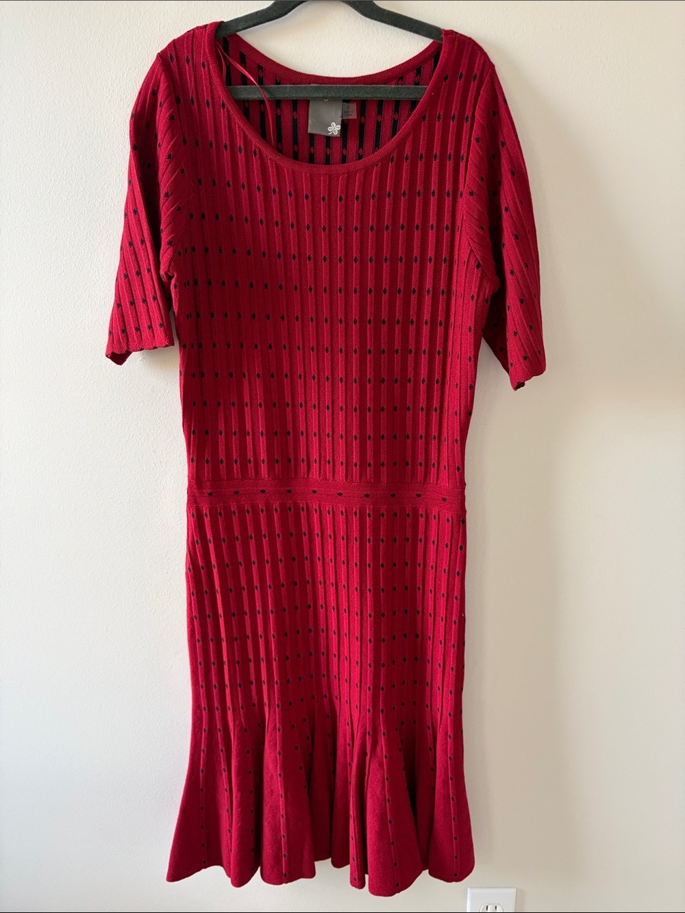 Taylor Red Scoop Neck Midi Dress with Black Dot Accents